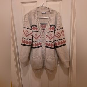 Hutch Cream & Dusty Rose Patterned Button-Front Cardigan Sweater